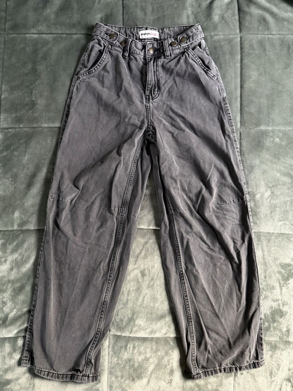 Wrangler x Barbie High Rise Cinch Waist Wide Leg Black Denim Jeans 27x28
